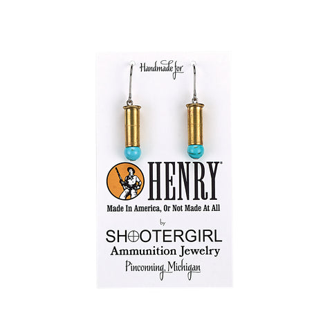 .22 Fired Brass Turquoise Bead Earrings