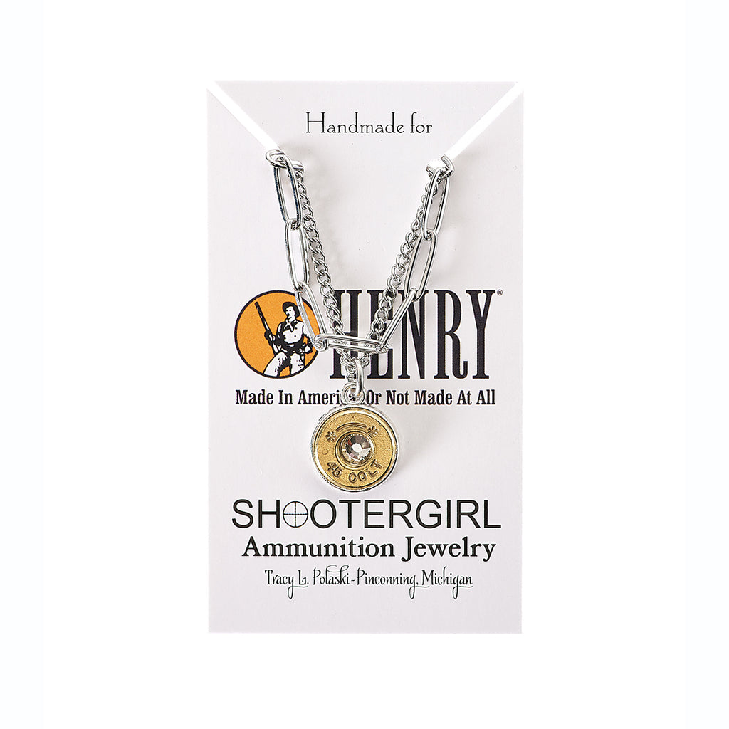 Shootergirl Paperclip and Bullet Crystal Necklace